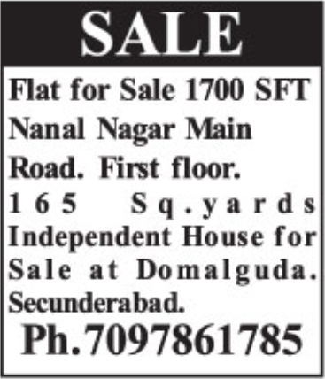 Flat & Independent House for Sale: Hyderabad & Secunderabad