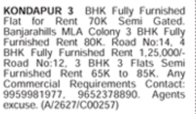 Flats for Rent: Kondapur / Banjara Hills, Hyderabad
