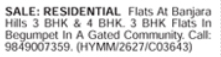 Flats for Sale: Banjara Hills / Begumpet, Hyderabad