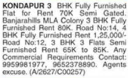 Fully Furnished 3/4 BHK Flats for Rent: Kondapur, Hyderabad