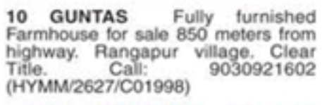 Furnished Farmhouse for Sale in Rangapur Village