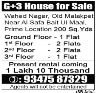 G+3 House for Sale: Old Malakpet, Hyderabad