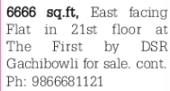 Gachibowli: Luxury Flat for Sale at The First by DSR
