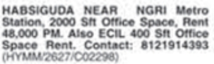 Habsiguda and ECIL Office Space for Rent