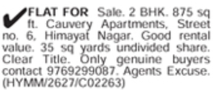 Himayat Nagar Flat for Sale