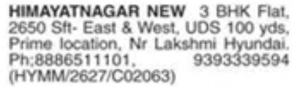 Himayatnagar: New 2650 Sft 3 BHK Flats near Lakshmi Hyundai