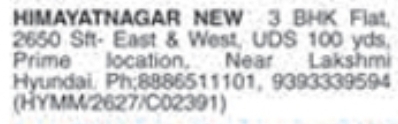Himayatnagar New 3 BHK Flat for Sale