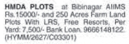 HMDA & Farm Plots for Sale: Bibinagar, Hyderabad