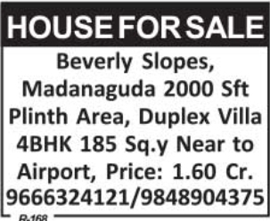 House for Sale: 4BHK Duplex Villa in Madanaguda