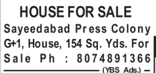 House for Sale: G+1 Property in Sayeedabad Press Colony