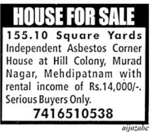 House for Sale: Murad Nagar, Mehdipatnam