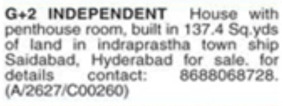 House for Sale: Saidabad, Hyderabad