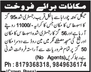 Houses for Sale: Multiple Properties Near Teegal Kunta and Mustafa Nagar