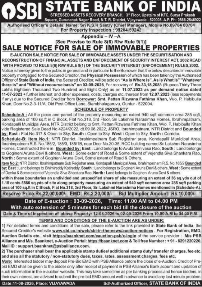 Immovable Property E-Auction Sale Notice by SBI