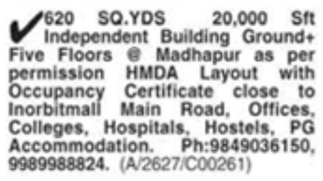 Independent Commercial Building for Sale: Madhapur, Hyderabad