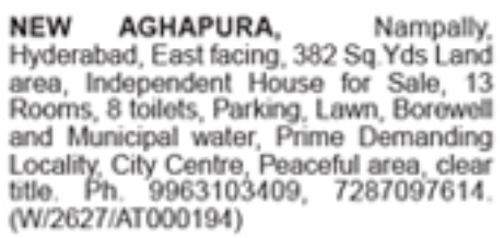 Independent House for Sale: Aghapura, Nampally
