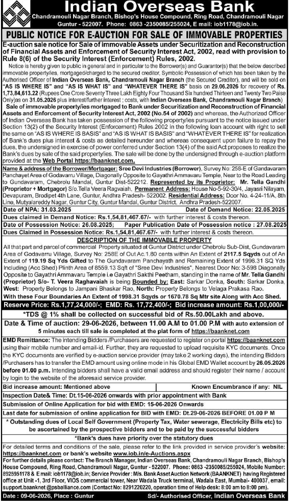 Indian Overseas Bank Property Auction