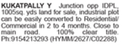 Industrial Plot for Sale: Kukatpally Y Junction