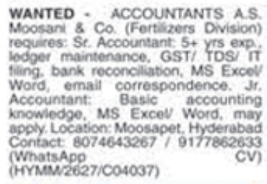 Job Vacancy: Accountants