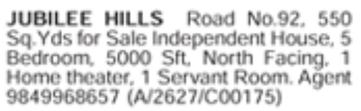 Jubilee Hills Independent House for Sale