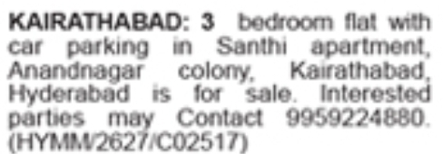 Kairatabad 3BHK Flat For Sale