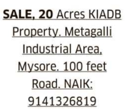 KIADB Industrial Property for Sale: Metagalli, Mysore