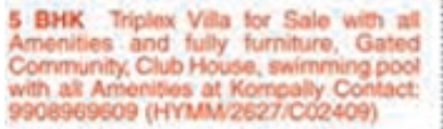 Kompally 5 BHK Triplex Villa for  Sale