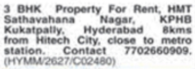 Kukatpally 3 BHK Property for  Rent