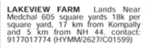 Land for Sale: Lakeview Farm Lands Near Medchal