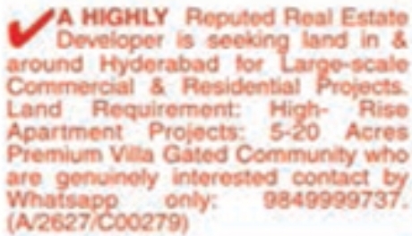 Land Required: Hyderabad & Surrounding Areas
