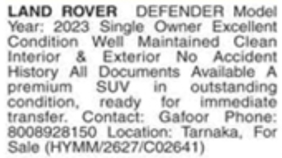Land Rover Defender SUV for Sale: Tarnaka, Hyderabad