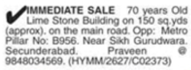 Lime Stone Building for  Sale in Secunderabad