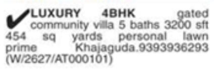 Luxury 4 BHK Gated Community Villa for Sale in Khajaguda