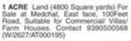 Medchal 1 Acre Land for Sale