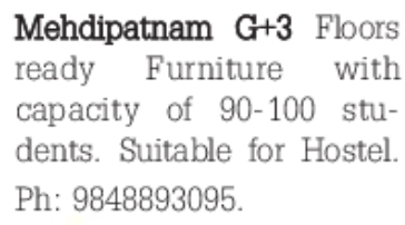 Mehdipatnam G+3 Building for Lease