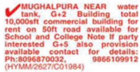 Moghalpura: Commercial G+2 Building for Rent