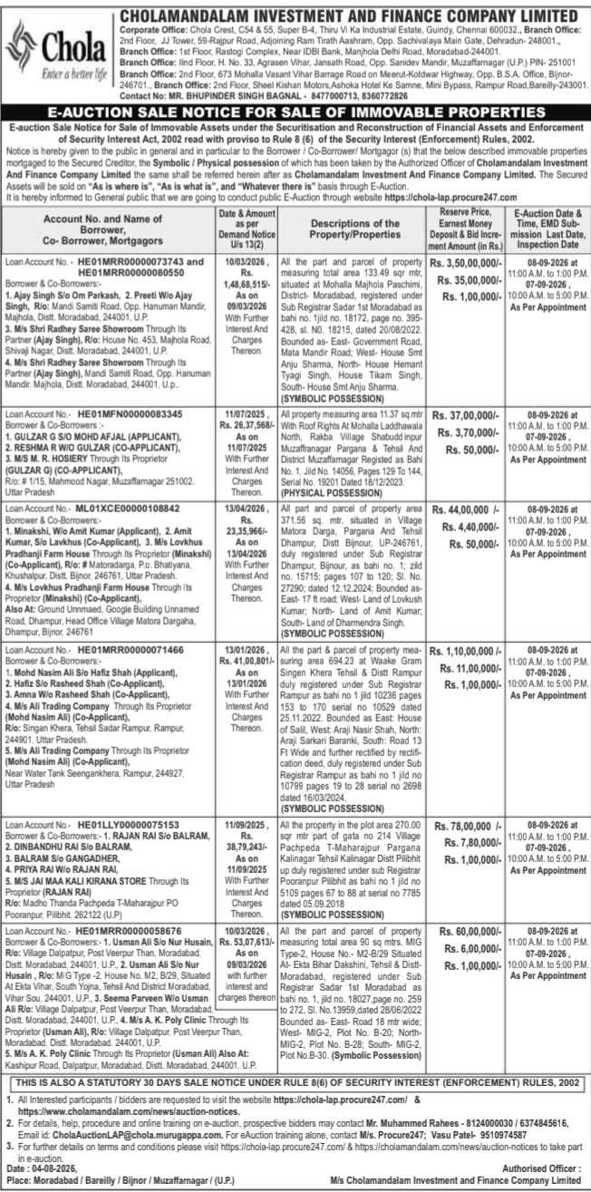 Multi-Property E-Auction Notice across North India