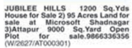Multiple Properties for Sale: Jubilee Hills & Shadnagar