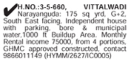 Narayanguda: 175 Sq Yds G+2 Independent House for Sale