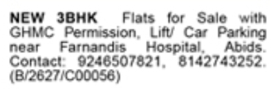 New 3 BHK Flats for Sale in Abids