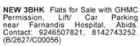 New 3BHK flats For Sale in Abids