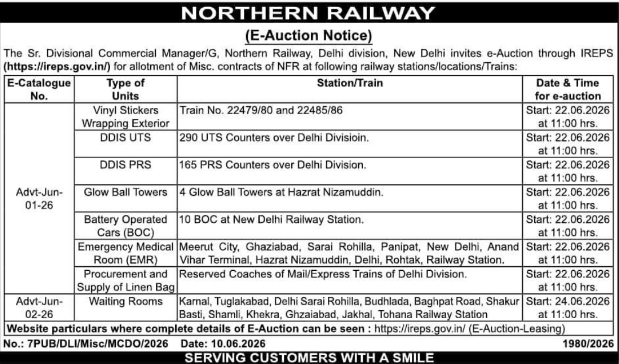 Northern Railway NFR Commercial Contracts E-Auction Notice