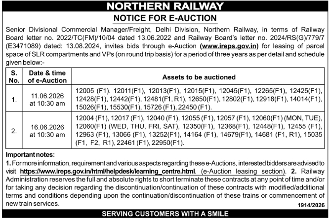 Northern Railway: Parcel Space Leasing E-Auction