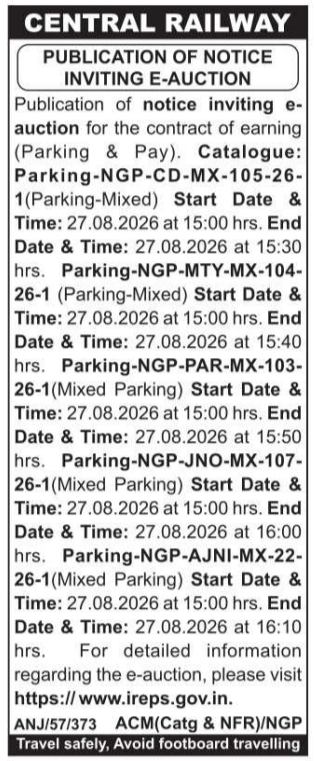 Notice Inviting E-Auction for Parking Contracts by Central Railway