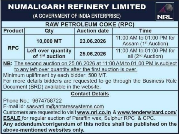 NRL: Raw Petroleum Coke Commercial Auction