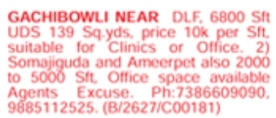 Office Spaces for Sale: Gachibowli, Somajiguda & Ameerpet