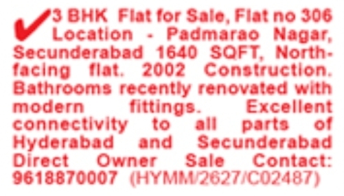 Padmarao Nagar 3BHK Flat For Sale