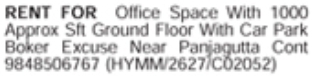 Panjagutta: 1000 Sq Ft Ground Floor Office Space for Rent