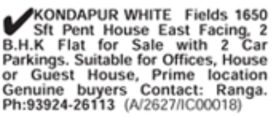 Penthouse: Kondapur White Fields Sale