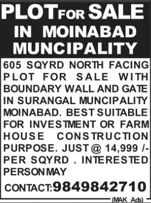 Plot for Sale: Moinabad, Hyderabad